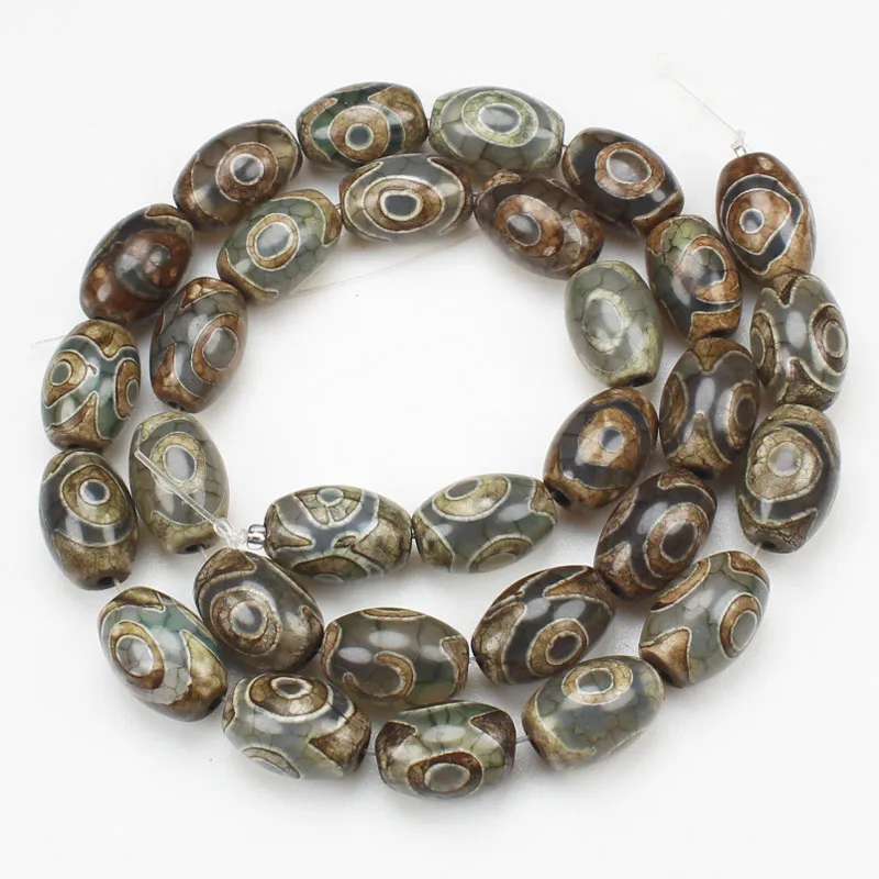 8-16 мм зеленый античный Тибет ДЗИ Агаты 3 глаза в форме барабана бусины, для DIY ожерелье браслет ювелирных изделий