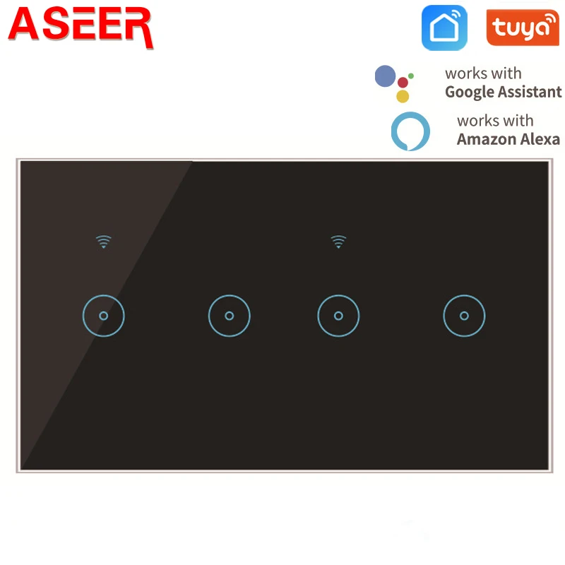 

ASEER Tuya/Ewelink APP Smart Wifi Wall Touch Sensitive Switch,App Remote Control 4 Gang Wireless mart Switch,Works Google/Alexa