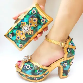 

Nigerian women Party Shoe and Bag Set Decorated with Rhinestone High Quality Fashion African Shoes and Bag Matching Set