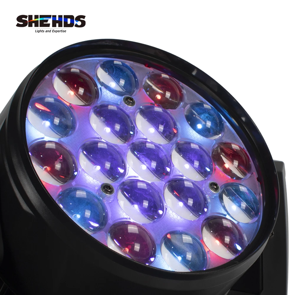 New LED 19x15W RGBW Beam+Wash Zoom Moving Head Light DMX 16/24 CH DJ Disco Part Church TV Studio SHEHDS Stage Effect Equipment