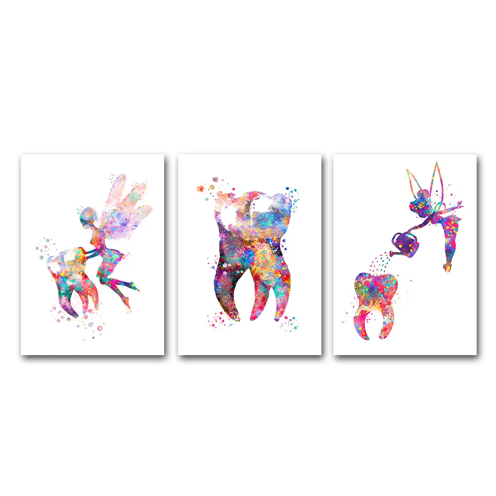 Dental Art Tooth Fairy Canvas Painting colorful Wall Art Poster Dental Hygienist Canvas Print Teeth Wall Pictures Clinic Decor11
