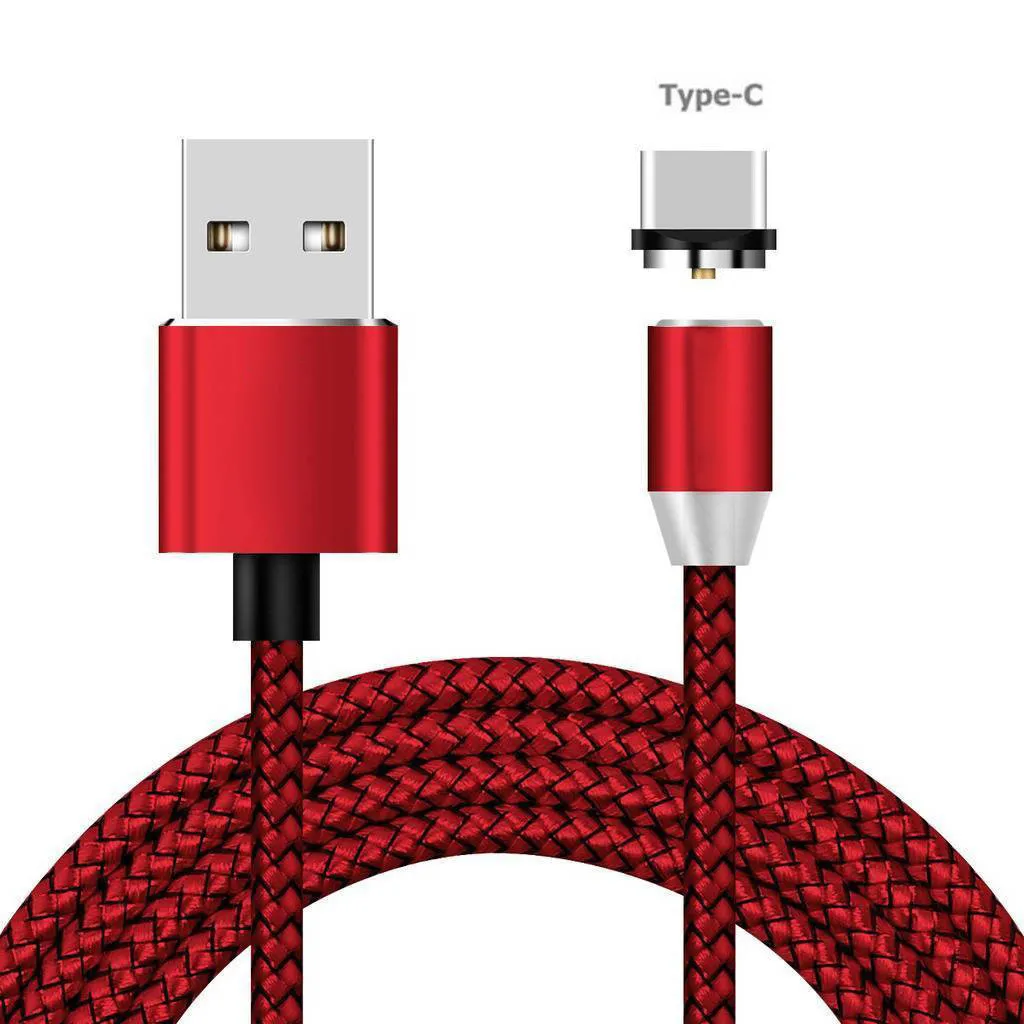 Зарядное устройство для телефона 1 м 2.4A USB-C type C нейлон Android Круглый Магнитный зарядный кабель Универсальный зарядный кабель для Android