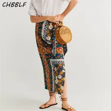 CHBBLF, Женская юбка миди с принтом, с бантом, с поясом, дизайн, женская повседневная одежда, шикарные юбки до середины икры, POP2375