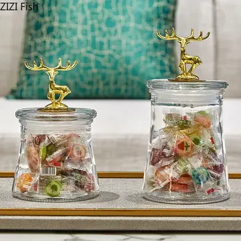 

European Style Transparent Glass Candy Jar with Glass Cover Wedding Decoration Home Snacks Storage Kitchen Storage Tank