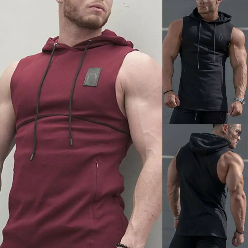 Sleeveless Men's Hoodies Tank Tops Summer Mens Gym Bodybuilding Singlet Hoodie Sleeveless Muscle Tank Top Sweatshirt Vest