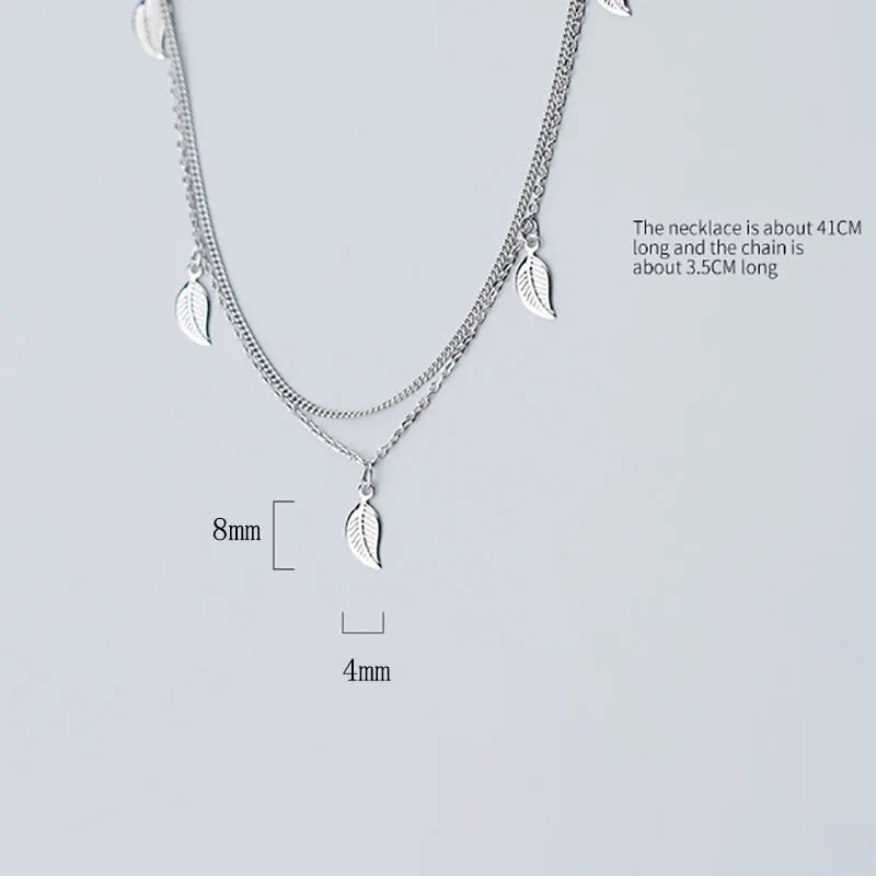 925 пробы Двухслойное ожерелье с серебряными листьями, блестящая текстура, корейский стиль Ins, ожерелье на цепочке для женщин, модное ювелирное изделие для девушек