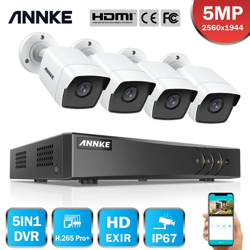 Annke 8ch 5mp lite sistema de câmeras de vigilância de vídeo 5in1 h.265 + dvr com 4 pçs 5mp bala à prova de intempéries câmeras de segurança cctv kit