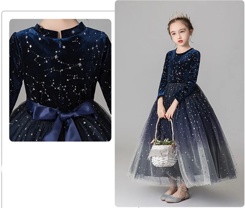 Flower Girl Dress for Girls Tutu Kids Clothing Elegent Long Sleeve Girls Dresses for Children Princess Party Custumes