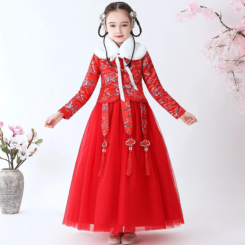 Зимнее платье для девочек платье в китайском стиле vestidos de fiest для свадебной вечеринки, вечеринки, дня рождения, теплые плюшевые платья первое платье