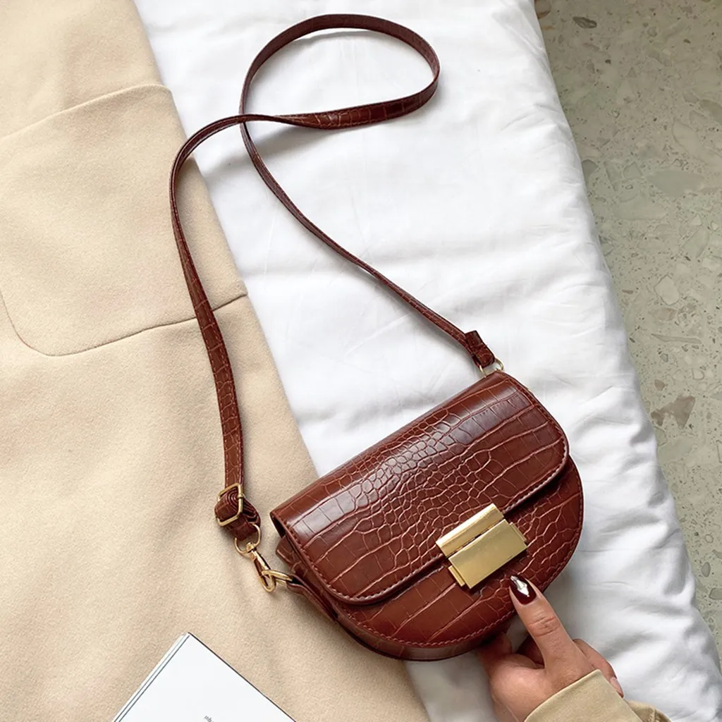 Brown A H40, женская сумка через плечо, модная, Аллигатор, полукруг, седельные сумки, крокодил сумки на плечо для женщин, дизайнерские сумки - Цвет: Brown A