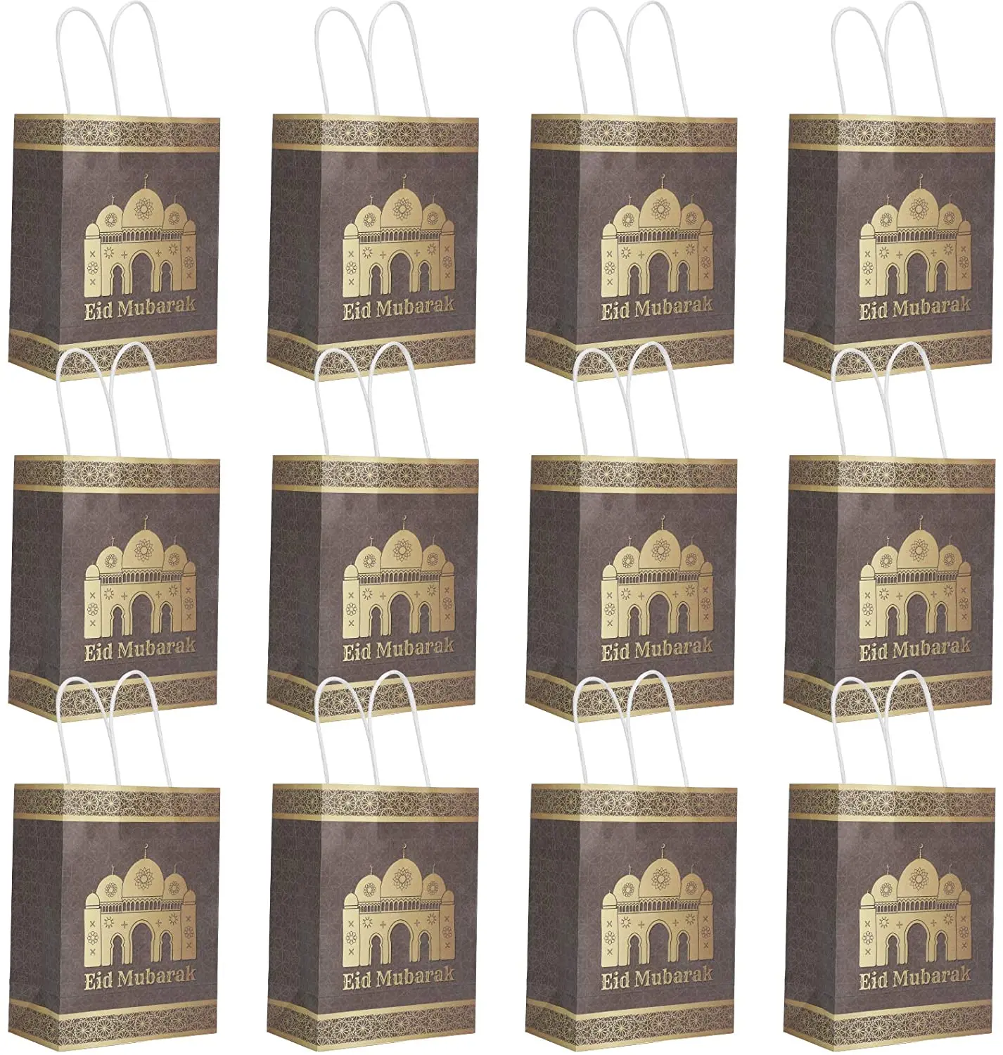 12pcs/set Eid Mubarak Paper Gift Bags Ramadan Favor Bag For Party