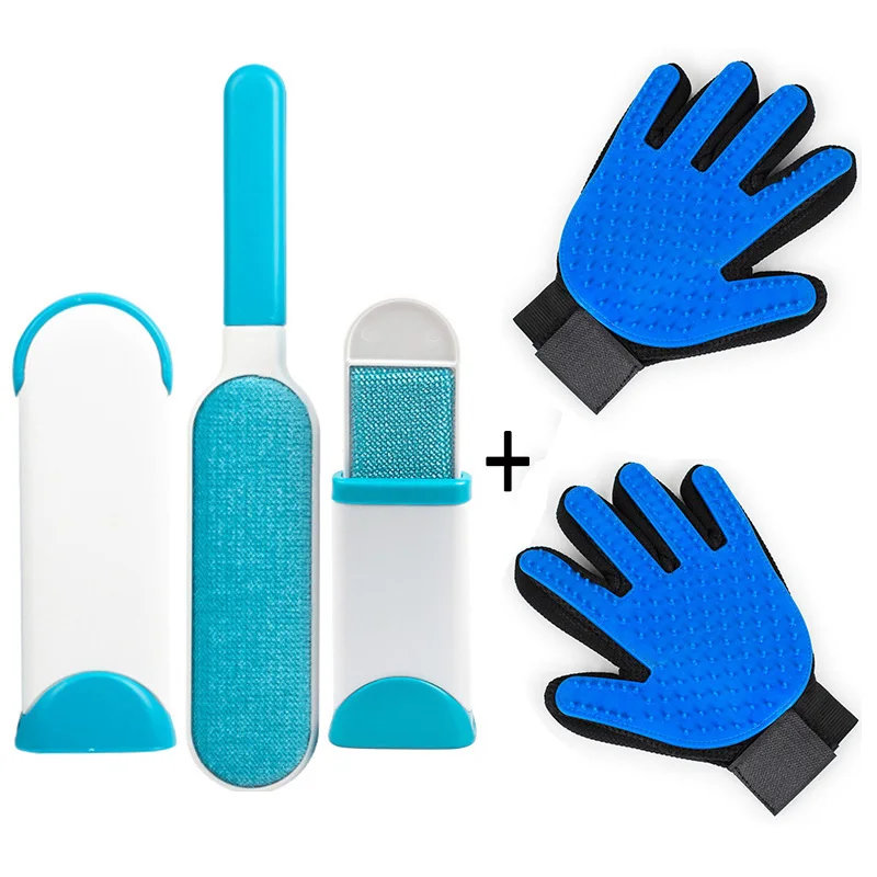 two gloves-blue Набор для чистки домашних животных, удивительное предложение, щетка для удаления шерсти домашних животных, многоразовая Двухсторонняя щетка для удаления собак, портативная мебель, щетка для домашних животных - Цвет: two gloves-blue