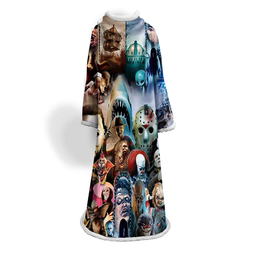 Character Hooded Blanket for Adult Gothic Halloween Killers Sherpa Fleece Wearable Throw Blanket Microfiber Bedding