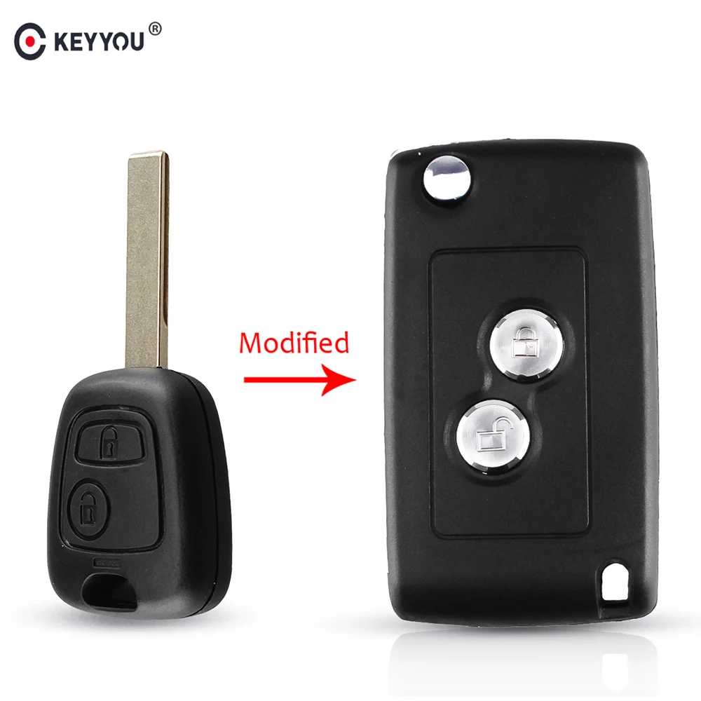 Чехол для ключа KEYYOU Peugeot 107 207 307 407 D05 складной с 2 кнопками модифицированный|Ключ от