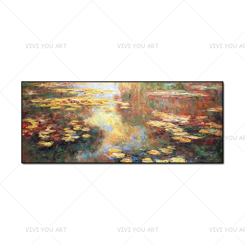 Beautiful Wall Art Flower Lotus Pond Oil Painting Hand-painted Attractive for Living Room No Frame | Дом и сад