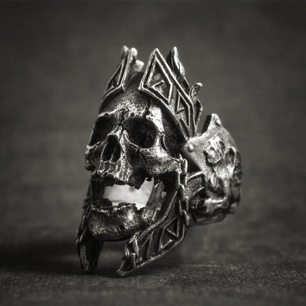 Mythology Warrior Mars Armor Skull Ring Mens Vintage Ancient 316L Stainless Steel Rings Biker Jewelry