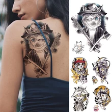 

Waterproof Temporary Tattoo Sticker Pirate Captain Cat Flash Tattoos Patron Saint Old School Body Art Arm Fake Tatoo Women Men