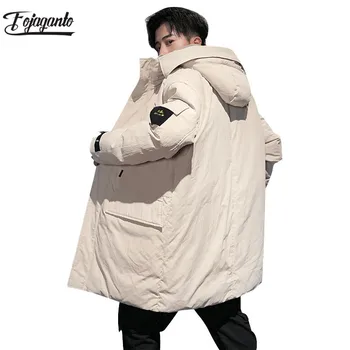 

FOJAGANTO Men's Winter Hooded Long Down Jacket Fashion Brand Men's Comfortable Outerwear Male Solid Color Down Coat Menswear