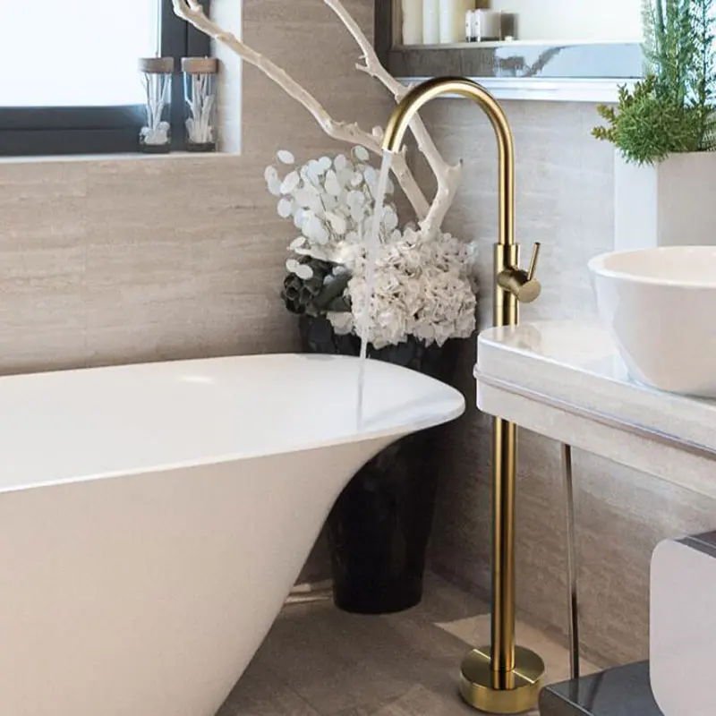 

All copper wire drawing gold ground BianShi no shower bath crock bibcock cylinder high pillar basin faucet rotate shower set