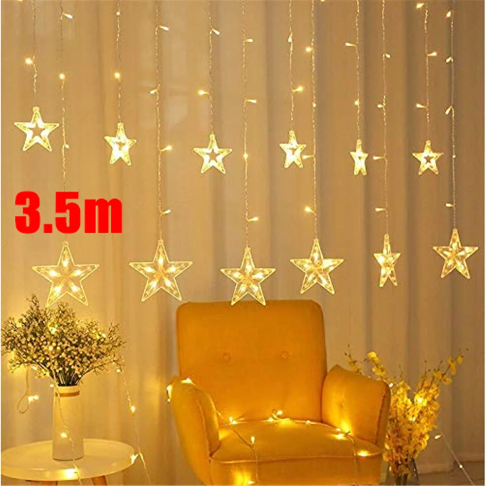 

3.5m 138LED String Lights Fairy Pentagram Star Curtain Light IP44 For Wedding Holiday Party Window House Indoor/Outdoor Decor