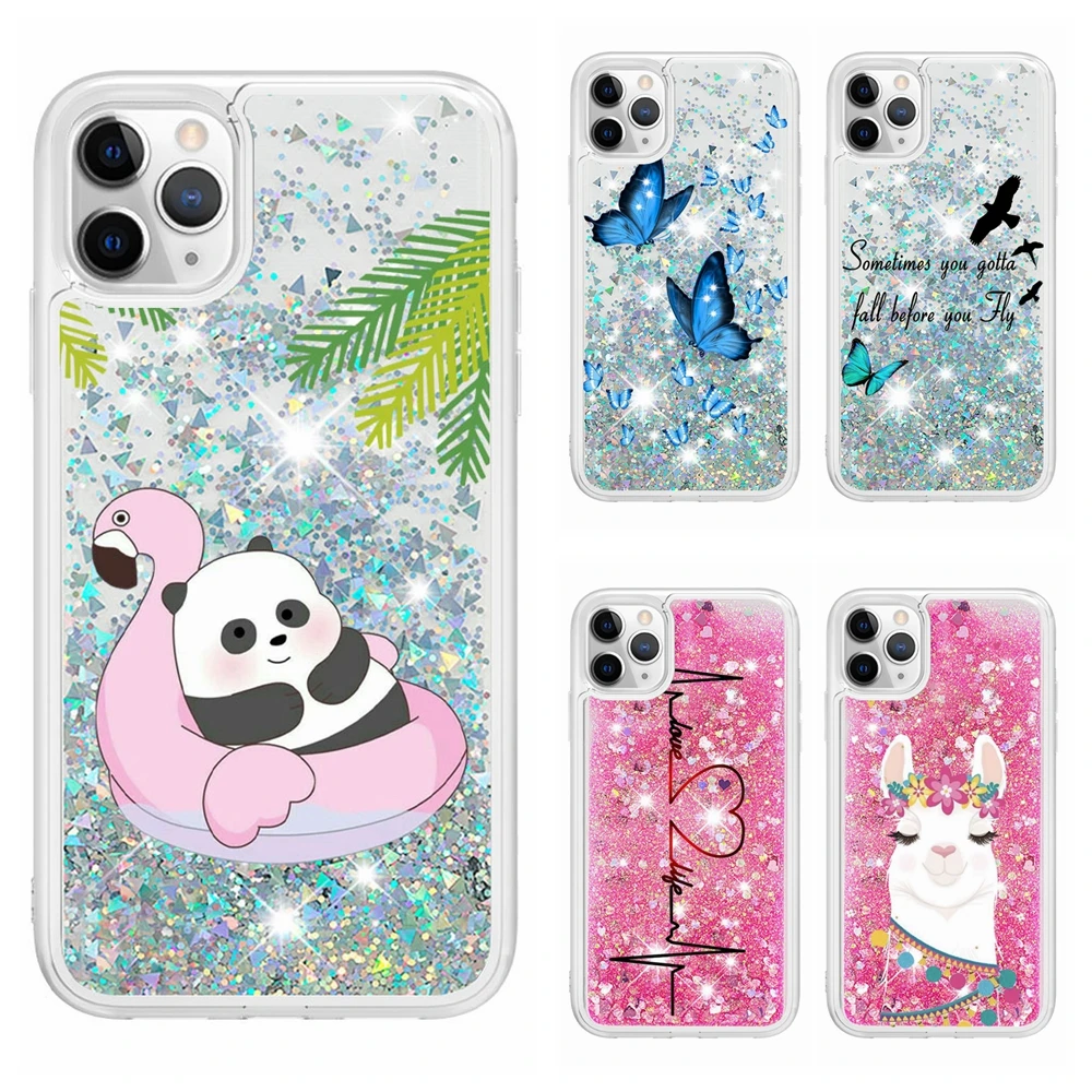 

X XR XS Max Glitter Case on for iPhone 11 Pro Max Coque iPhone7 8 Plus Cases Cute Panda Dynamic Cover for Funda iPhone SE 12 6 S