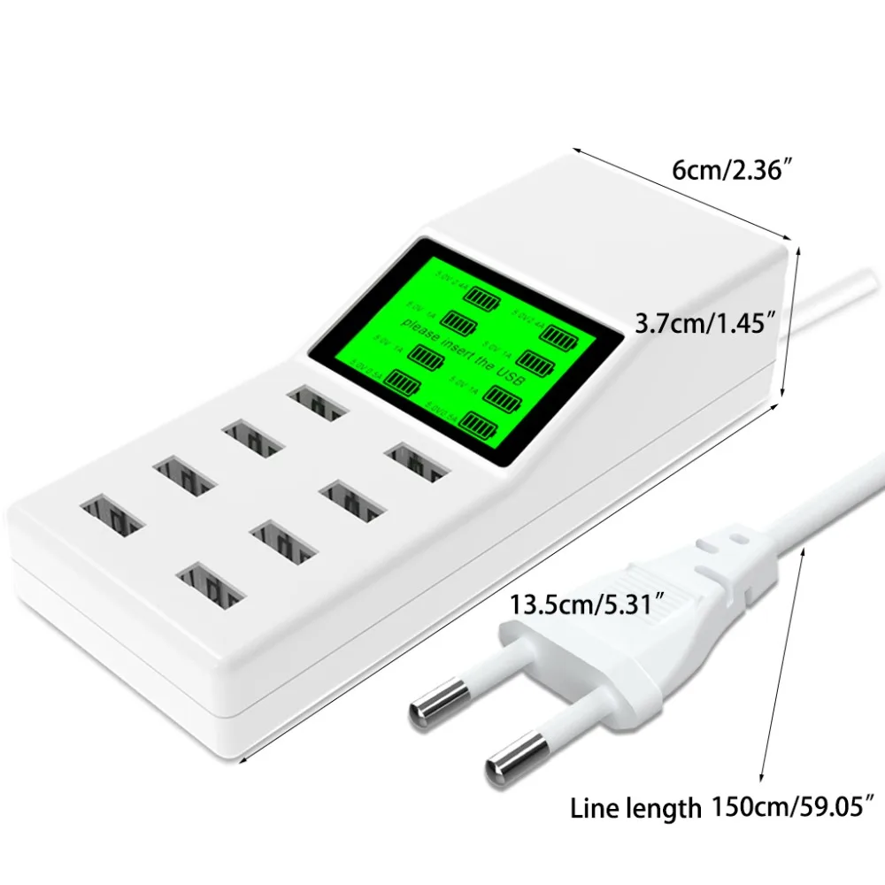 8-Порты и разъёмы зарядное устройство и usb-разветвитель 5V8A светодиодный Show реального времени адаптер для зарядки стены Быстрая зарядка