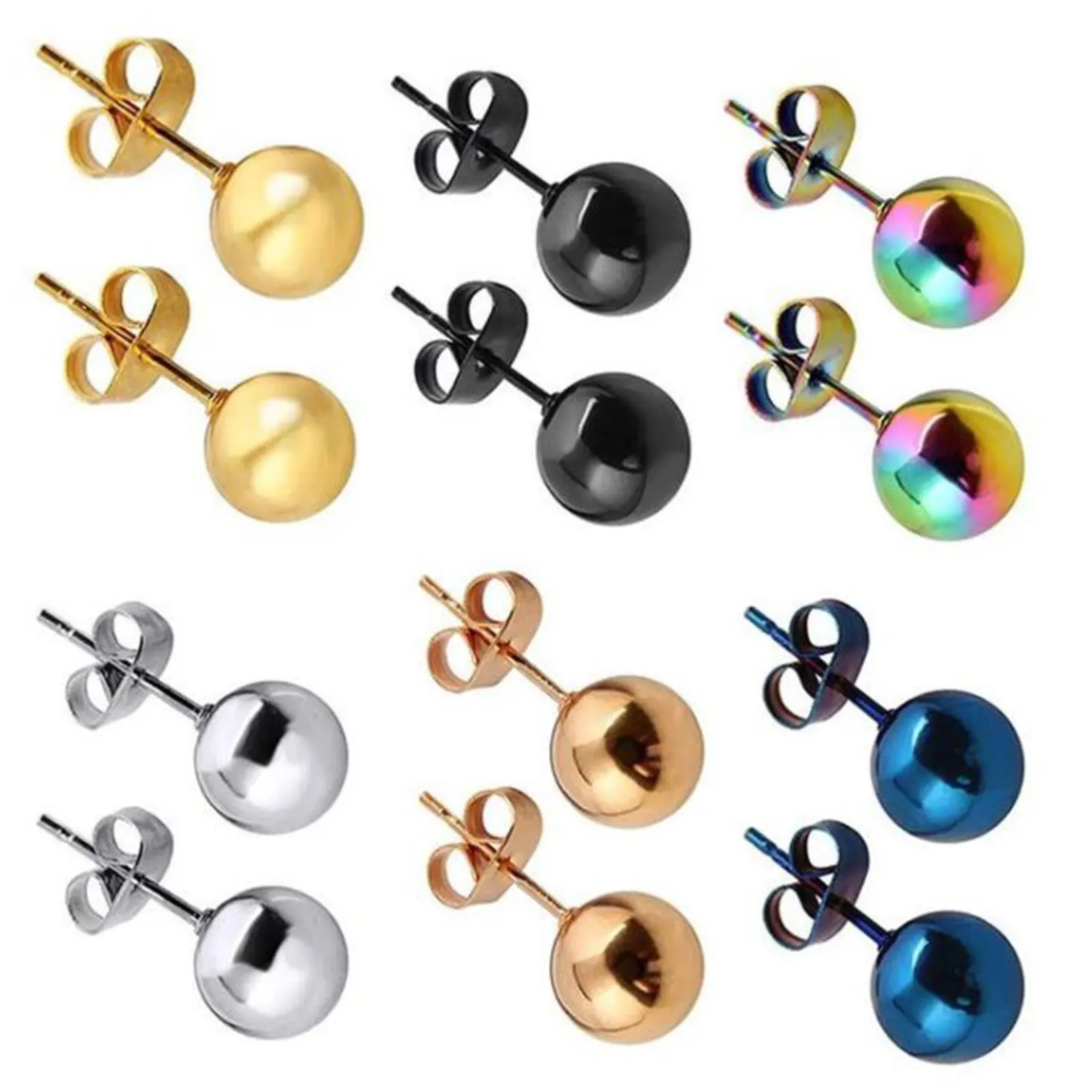 Stainless Steel Stud Earrings For Women Men Jewelry Gold Silver Color Ball 2-8mm Dia 1 Pair