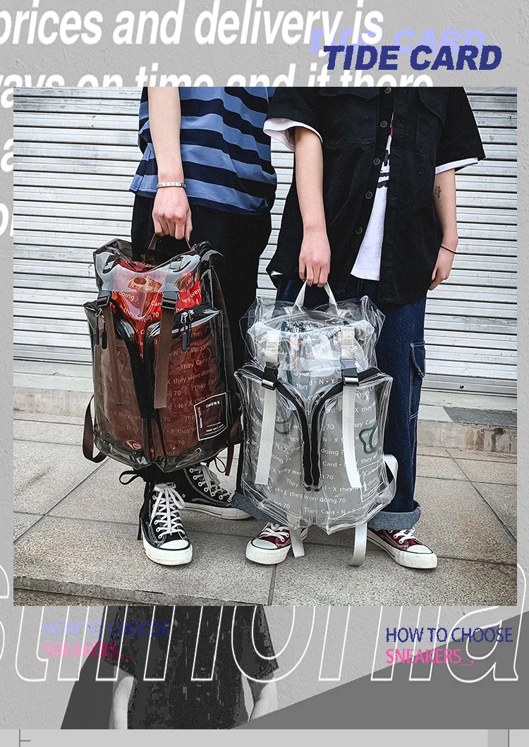 Large Clear Transparent Backpacks Fashion 3M Reflective PVC Bag Student Hip-hop Style Back To School Bags Men Travel Backpack