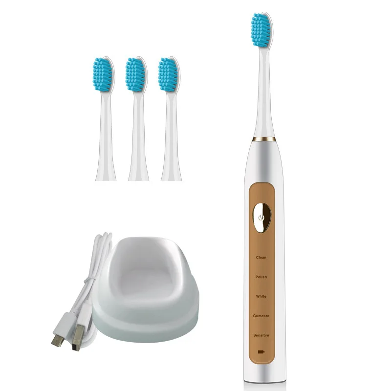 2pcs Electric Toothbrush Ultrasonic Sonic Tooth Brush Wireless USB Rechargeable Battery IPX7 Waterproof with 4pcs Brushes Head - Цвет: 2PCS  gold