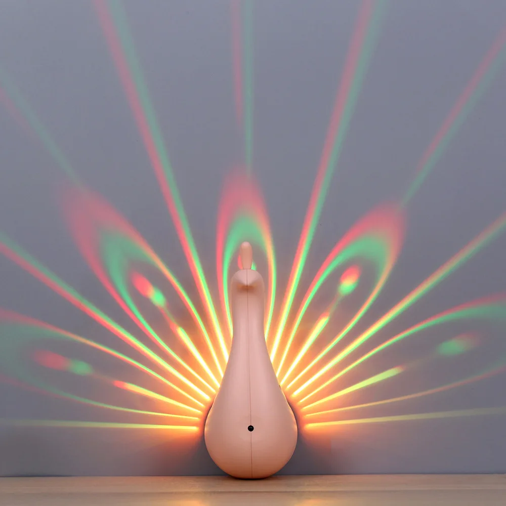 

Peacock projection lamp Colorful remote control night light led home usb wall lamp rainbow projection decoration lamp