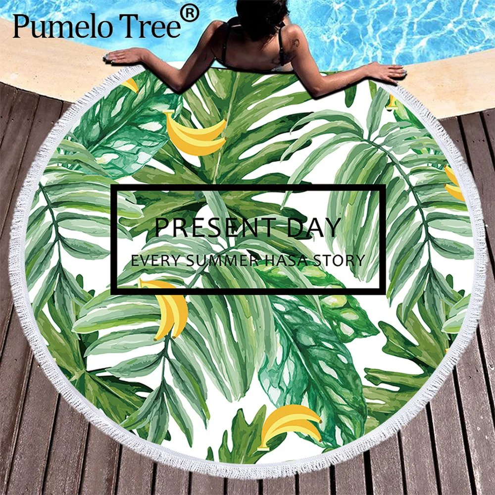 Tropical Leaves Printed Flower Beach Towels Big Round Microfiber Beach