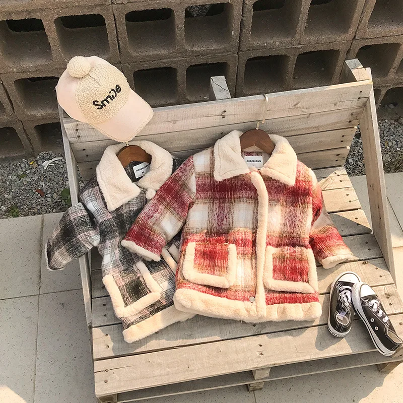 Red Новинка года; ; шерстяные плотные пальто для девочек; зимняя куртка с длинными рукавами для девочек 2-7 лет - Color: Red
