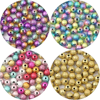 

Gold Rainbow Stardust Acrylic Round Ball Spacer Loose Beads Dia 6 8 10 12 mm For Jewelry Making Bracelet DIY Charms Findings