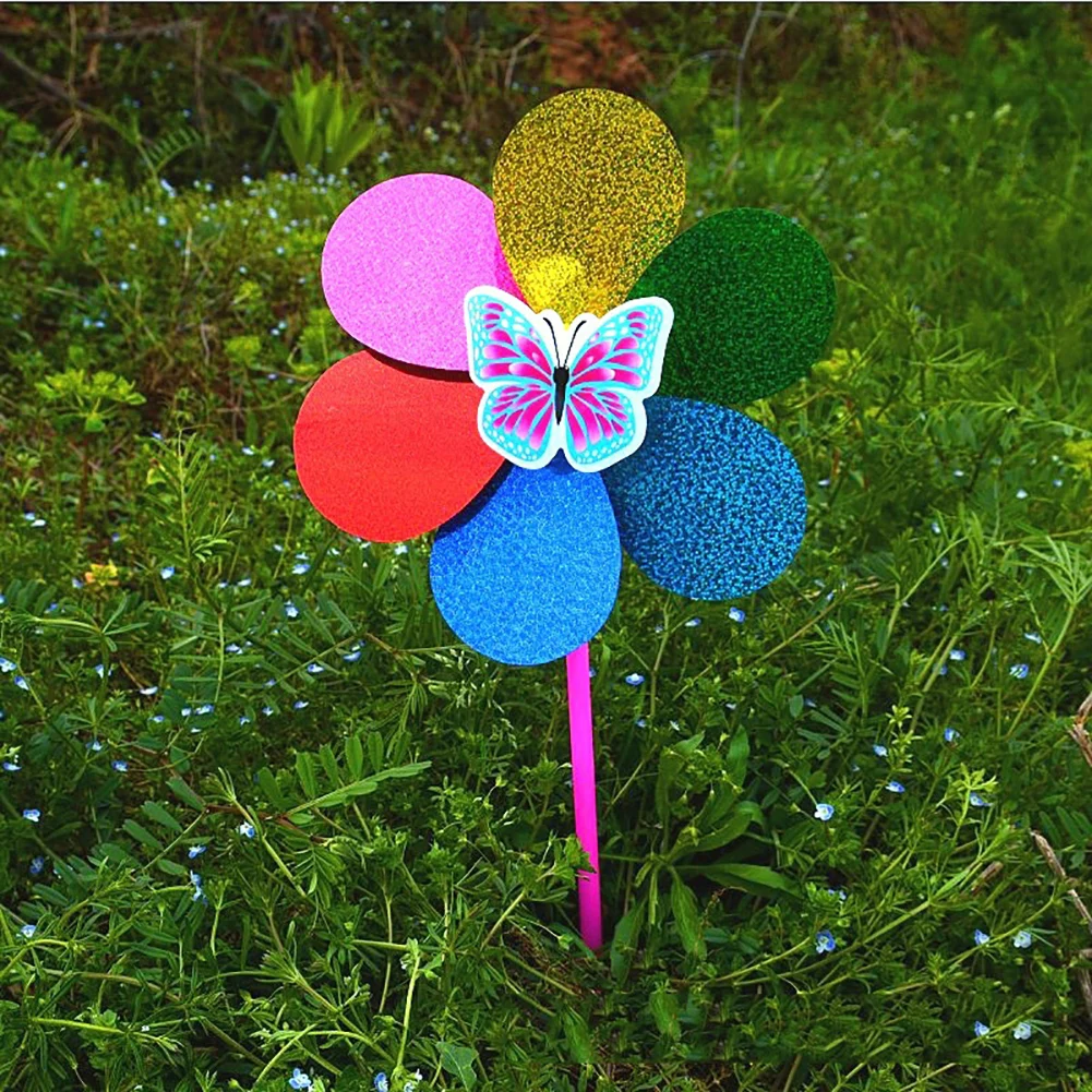 2Pcs 2 in 1 Colorful Sequins Windmill Wind Spinner Home Garden Decor Kids Toy Decoration Kids Toy
