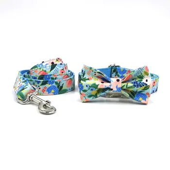 

Personalized Floral Dog Collar and Leash Set Custom Small Medium Large Dog Pet ID Collar Lead Flower Print Dog Engraved Collars