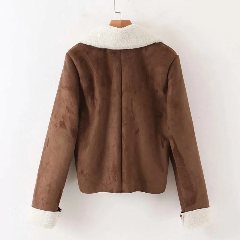 Fandy Lokar Solid Faux Fur Coats Women Fashion Suede Turn Down Collar Jackets Women Elegant Long Sleeve Coats Female Ladies KF