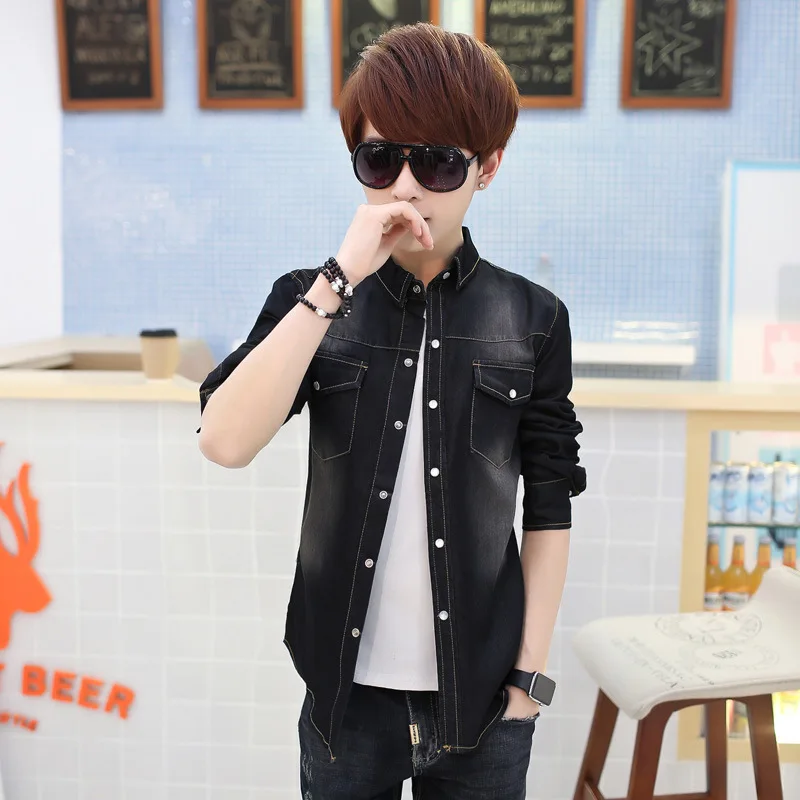 

MEN'S WEAR New Style Long-sleeve Blouse Men Korean-style Slim Fit Trend Casual Denim Shirt Men's