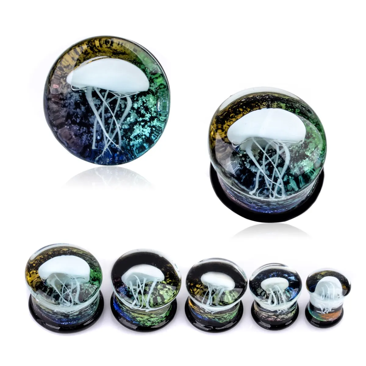 2pcs 8-16mm Green Jellyfish Grass Ear Plug Ocean Double Flared Translucent Bright Ear Gauge Expander Ear Piercing Body Jewelry