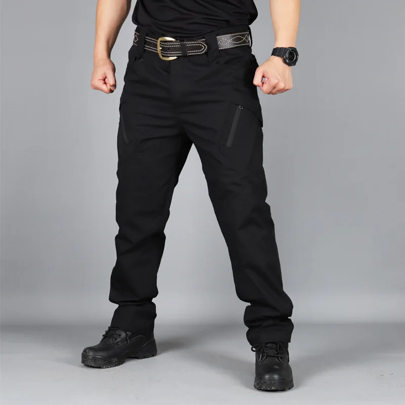 IX9/IX7 городские военные тактические мужские штаны swat, армейские штаны, повседневные брюки, брюки с несколькими карманами, мужские брюки-карго, 5XL - Цвет: IX9   black