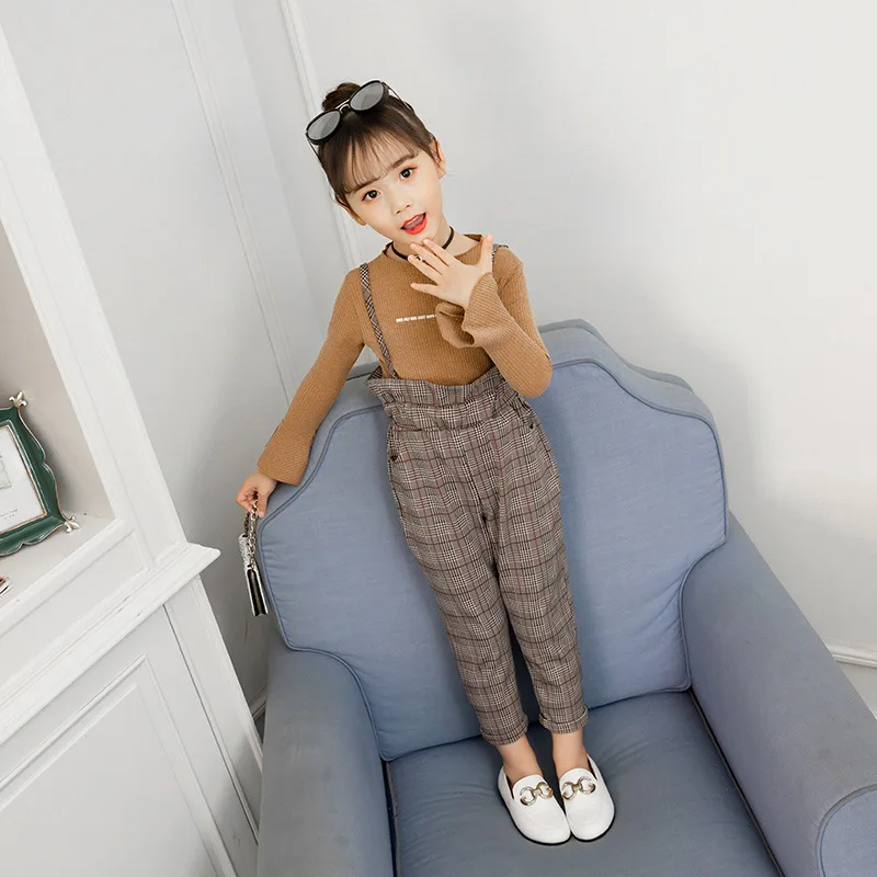

Girls Spring Clothing Set 2019 Korean-style Suspender Pants Two-Piece Set Children Spring And Autumn Clothing 110-160 Little Gir