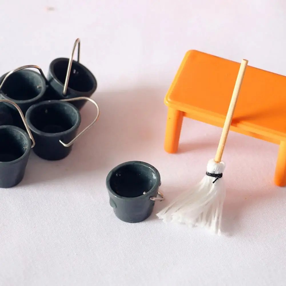 Miniature Life Simulation Bucket Mop Combination Dollhouse Decoration Accessory 1 Miniature Life Simulation Bucket Mop Combination Dollhouse Decoration Accessory 1