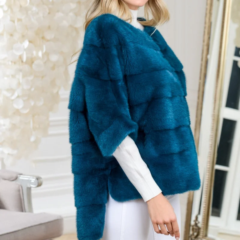 FURSARCAR Casual Style Real Mink Fur Shawl Natural Mink Fur Coat Women Thick Warm Winter Coat Top Fashion Elegant Female Clothes