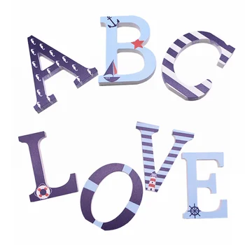 

1PC A-Z Wooden Letter Blue Ocean Pattern Alphabet Mediterranean Theme Wedding Birthday Party DIY Decoration Baby Shower Supplies