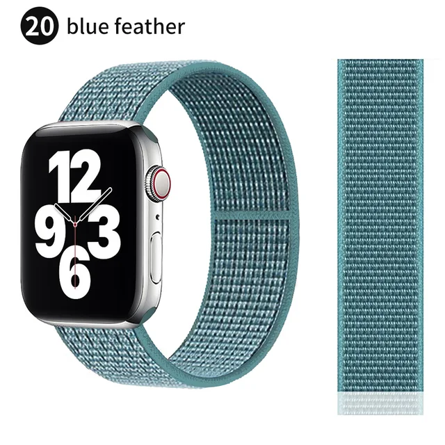 Nylon Strap for Apple watch series 7 band 41mm 44mm 40mm 42mm 38mm smartwatch wristband belt sport loop bracelets iWatch 3456 se Blue feather color