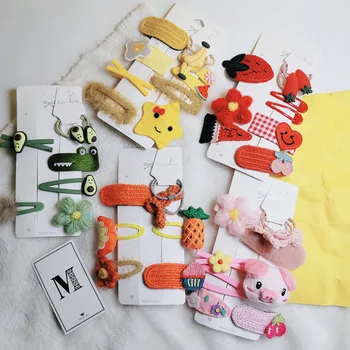 

New Autumn and Winter Cute Plush Hair Clip Set Sweet Fashion Girl Children's Colorful Cartoon Flower BB Clip Hair Accessories