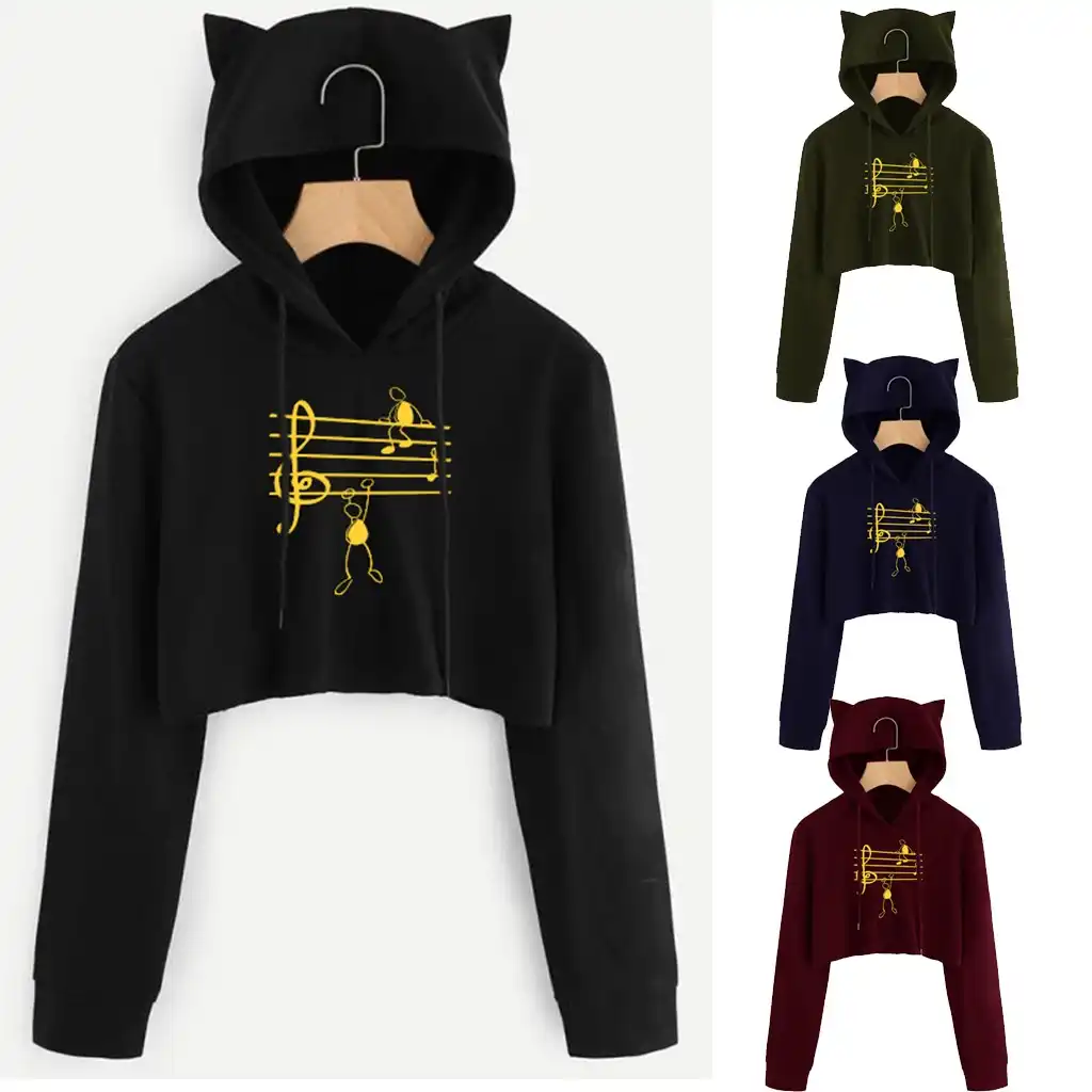 Hiver Automne Lettre Amour Sweat A Capuche Pour Femme Culture Sweats Harajuku Noir Chat Oreille Sweat A Capuche Court Manches Longues Pulls G3 Aliexpress