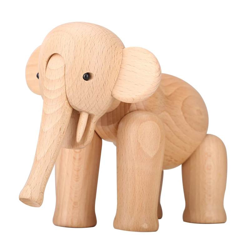 Nordic Wooden Elephant Statue Home Decor Modern Wood Craft Sculptures Elephant Figurines Living Room Decoration Accessories