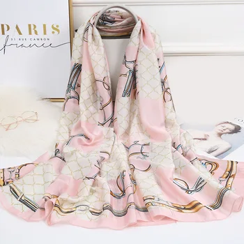 

2020 New Satin Silk Scarf Women Long Jacquard Fashion Spring and Autumn Joker Shawl Beach Scarves for all Seasons