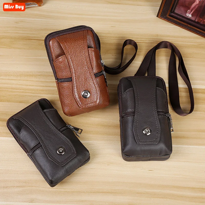 

New Universal Mobile Phone Pouch Bag Business PU Leather Waterproof Vertical Multifunctional Wear belt Waist Pack Shoulder Bags