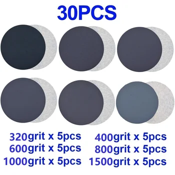 

30pcs/set Sanding Discs Hook&Loop 5 Inch 320 400 600 800 1000 1500 Grit Sand Paper Sanding Discs For Precision Grinding